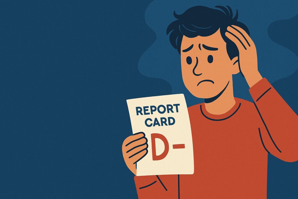 Picture of a boy holding a report card