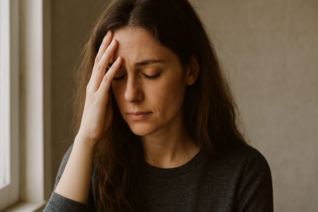a woman looking worried
