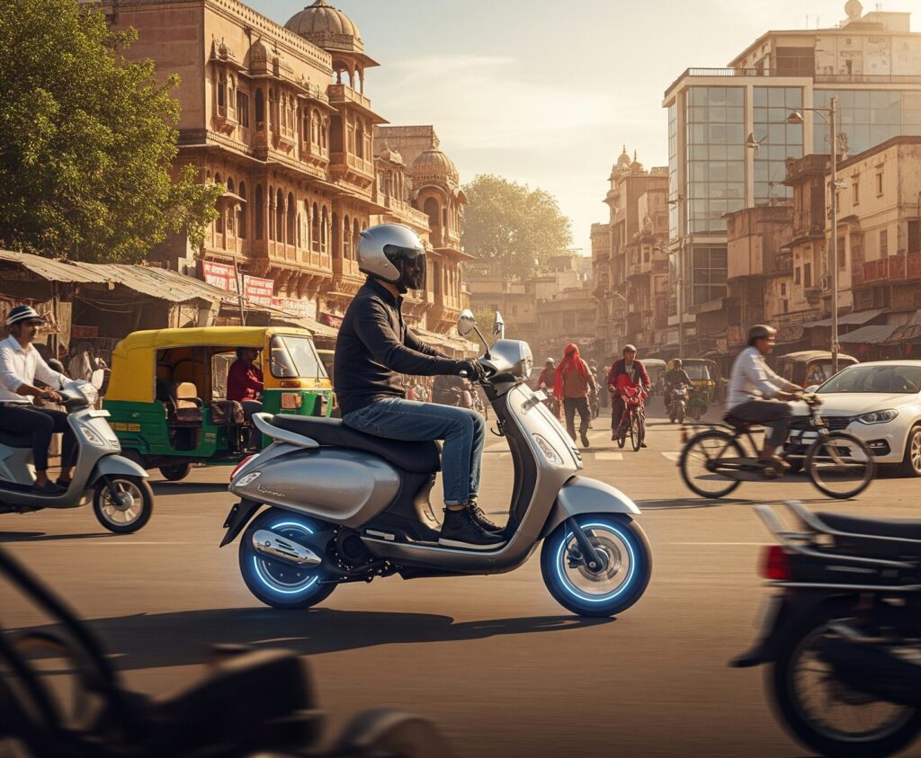 a man riding a scooter